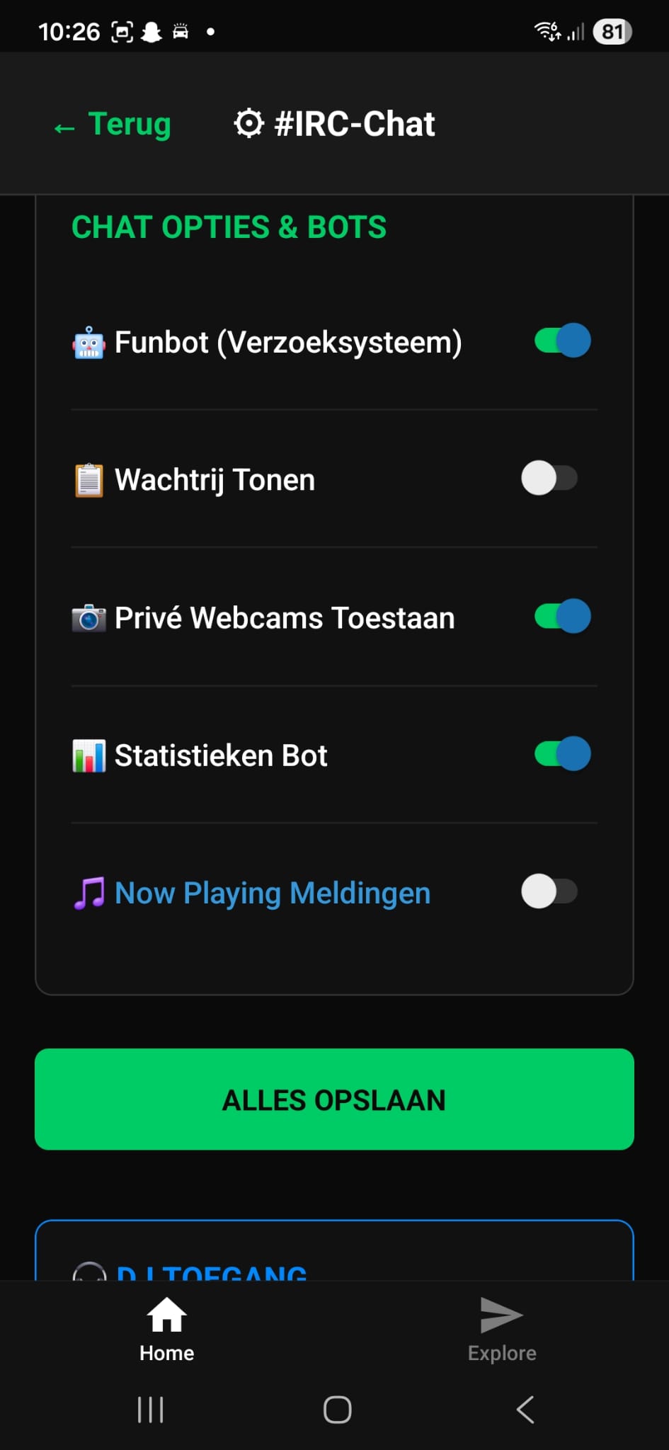 Screenshot van update