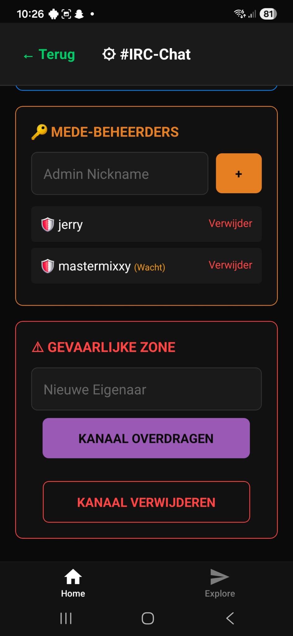 Screenshot van update